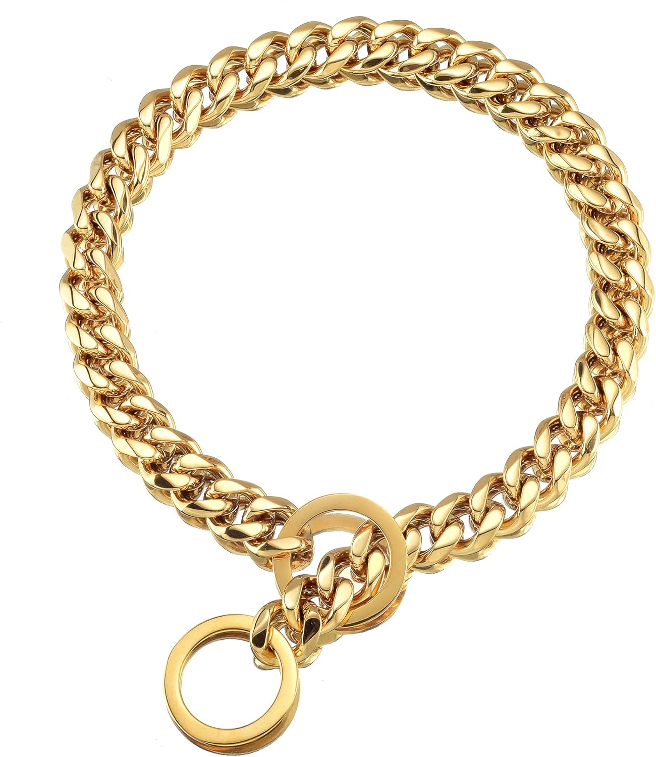 Txprodogchains Gold Chain Dog Collar - 15mm Thick, Chew Proof, Heavy Duty Stainless Steel Metal Cuban Link for Small Medium Large Dogs 26" ( for Head Circumference 24" to 25.5") Gold