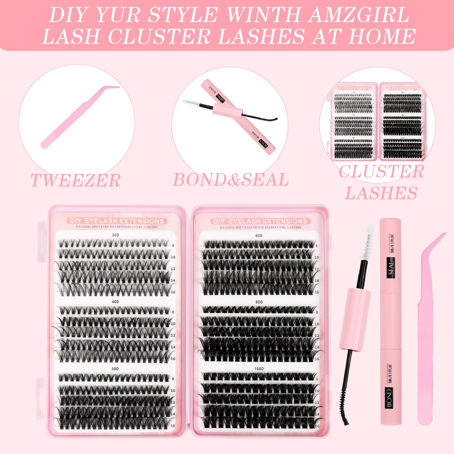 Ciglia Finte Ciuffetti,580 Pezzi Kit Extension Ciglia,30-40-50-60-80-100D Lash Cluster,Ciuffetti Ciglia Finte Kit per Ragazze e Donne Principianti (8-16mm Mix)