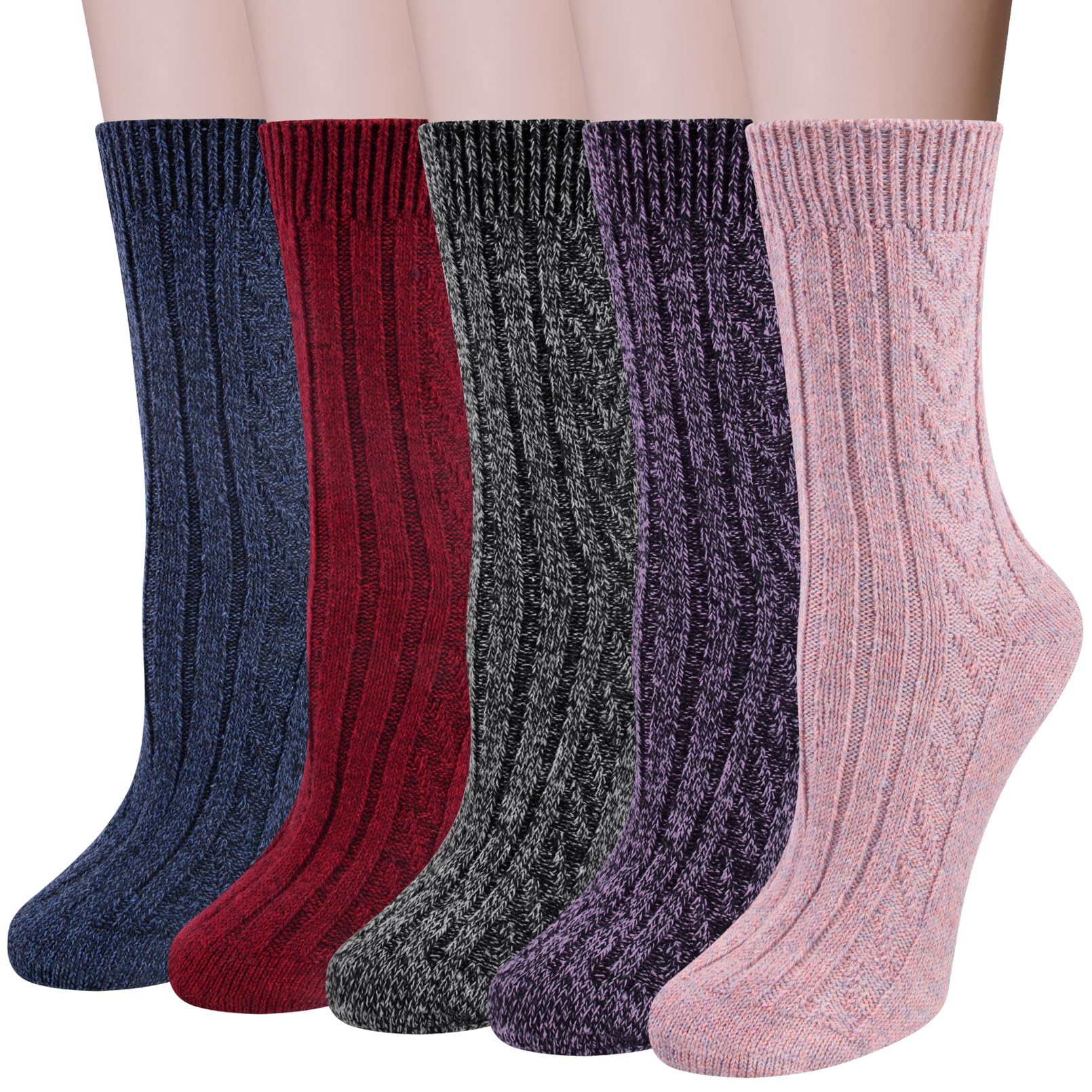 Chalier Finery5 Pairs Womens Wool Socks, Thermal Warm Knit Ladies Socks for Winter, Nordic Warm Thick Socks Gift for Women