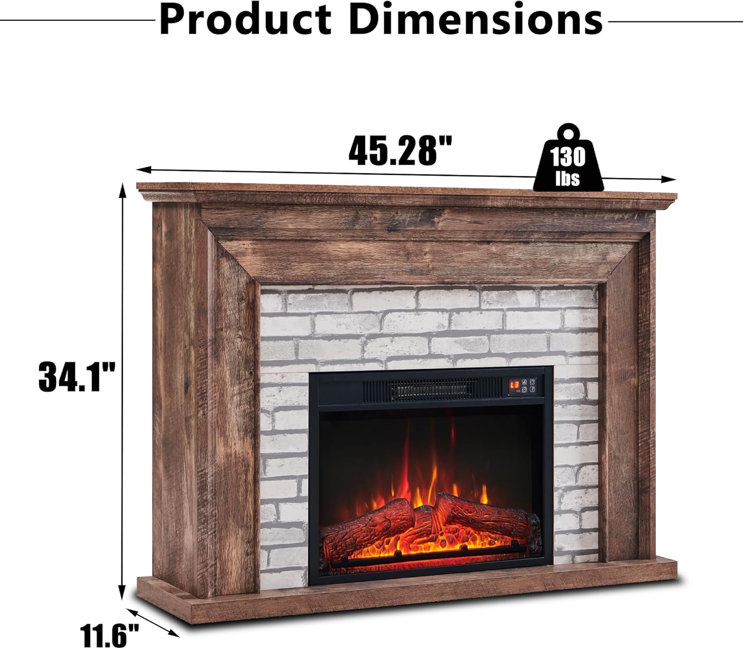 Top-down view of the Aitjunz electric fireplace mantel with its flip-top lid open, revealing hidden storage space.