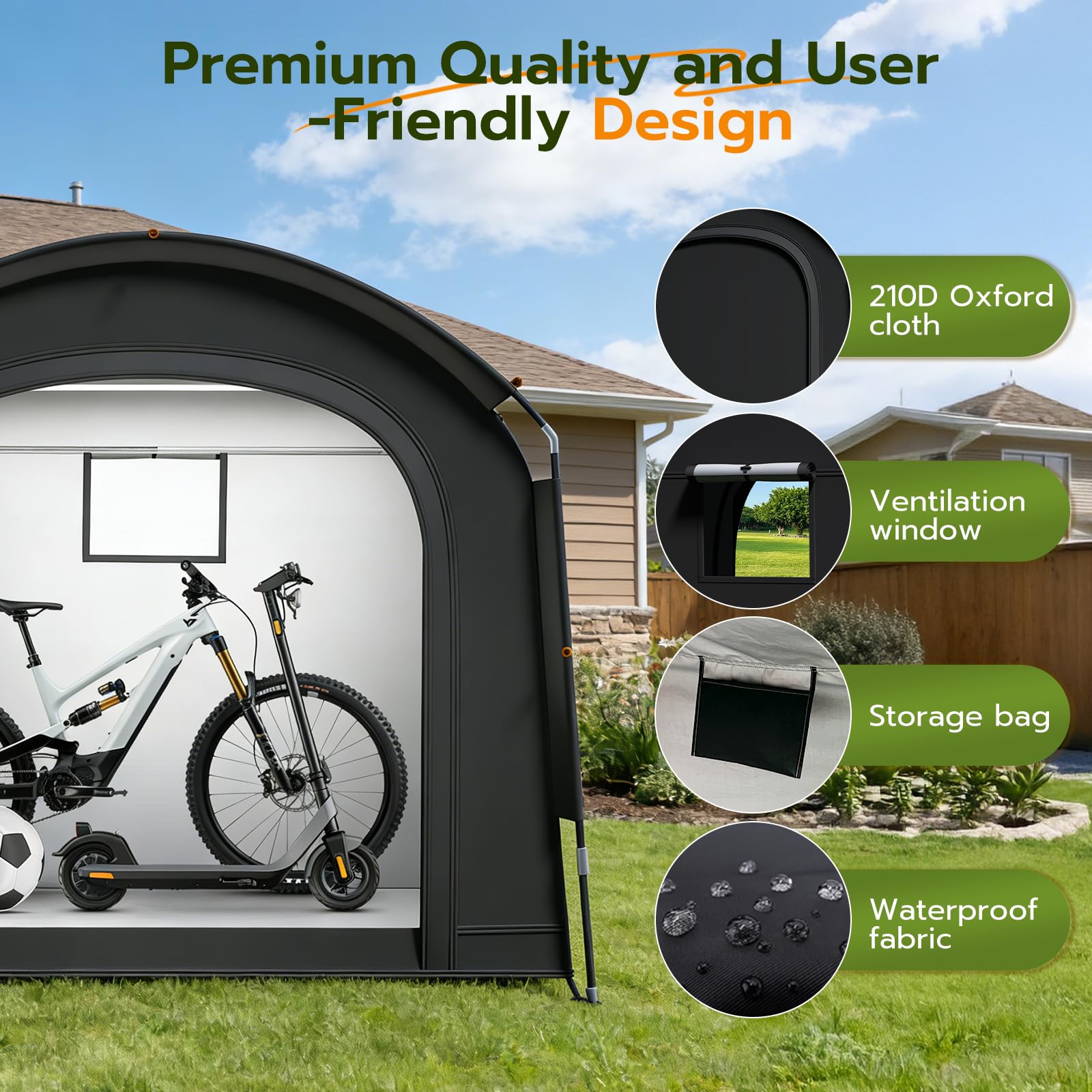 Garaje para 2 bicicletas, tienda impermeable para exteriores, resistente a los rayos UV, protección solar, jardín y funda protectora para bicicletas, 200 x 80 x 165 cm