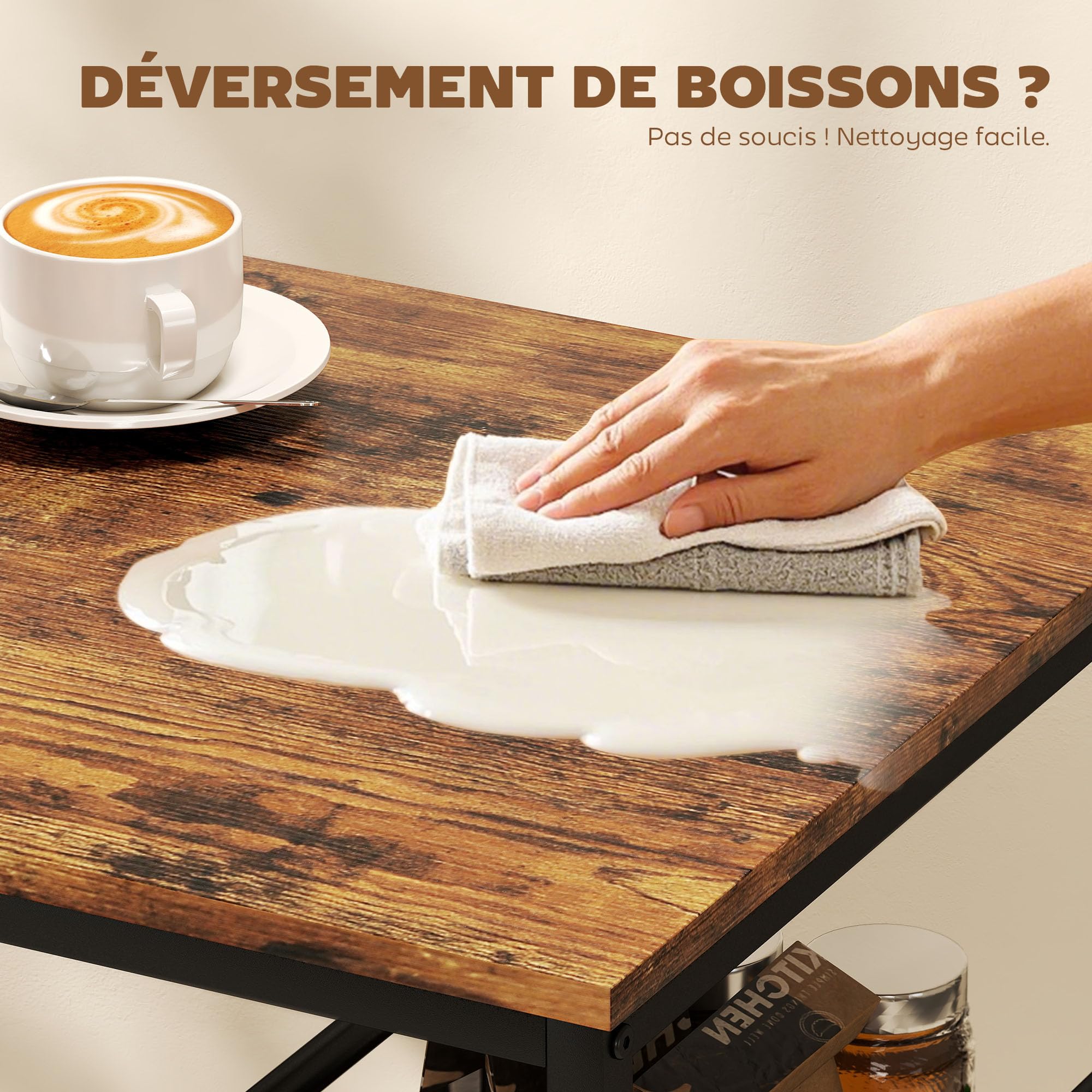 HOMCOM Table de Bar Mange-Debout Acier 90 x 50 x 90,5 cm Brun Rustique Noir