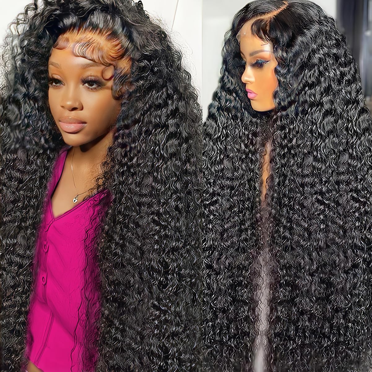 220% Density 13x6 Chocolate Brown Deep Wave HD Lace Front Wigs Human Hair for Women Glueless Brown Deep Curly Lace Frontal Wigs Brazilian Virgin Human Hair Wigs Pre Plucked with Baby Hair（26inch）