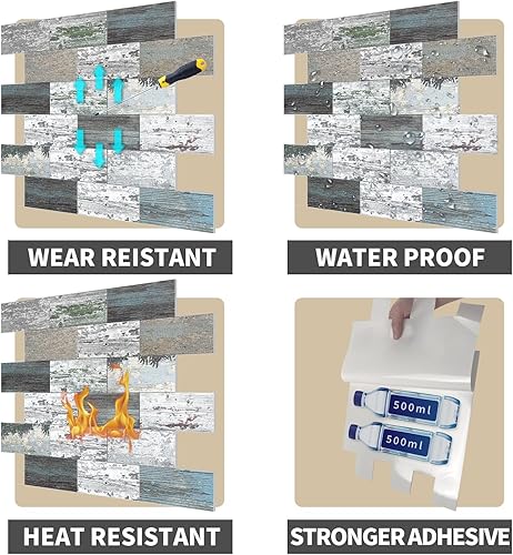Miniatura 3 de Azulejos de protección contra salpicaduras para pared de cocina y baño, papel tapiz extraíble de panel 3D (paquete de 10 unidades de 13.5 x 11.5