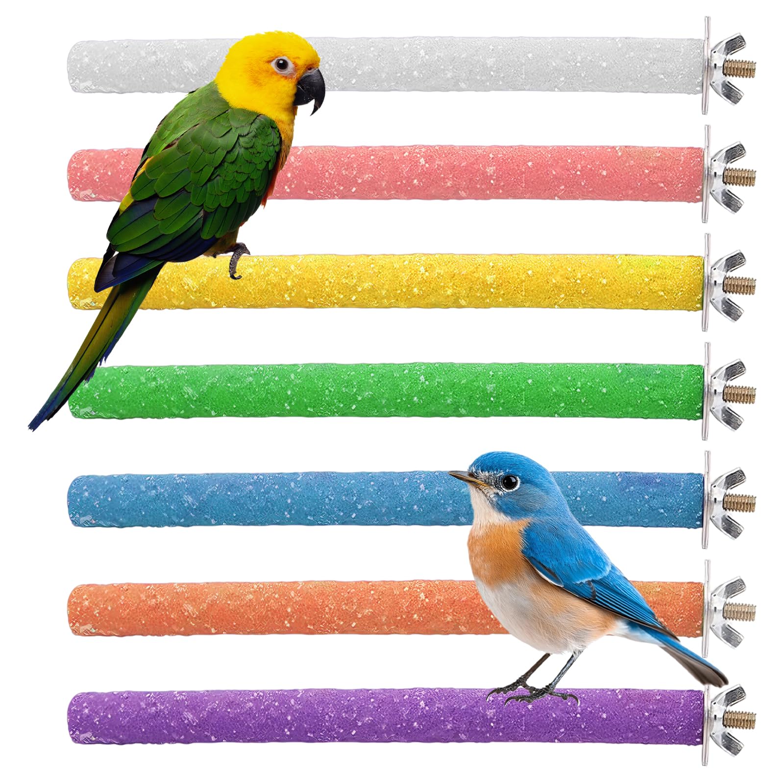 7 Pcs Parrot Perch, Budgie & Cockatiel Perches, Colorful Birdcage Scrub Stand Bar for Small to Medium Parrots, Promotes Exercise Mental Health (20cm)