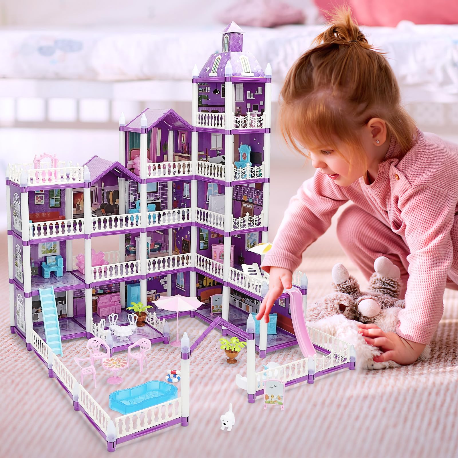 Verbinding Vouwen Poppenhuis Villa Plastic Diy Poppenhuizen Speelhuis Meubels Geassembleerd Poppenhuis Speelgoed Voor Meisjes Kids Gifts | NL