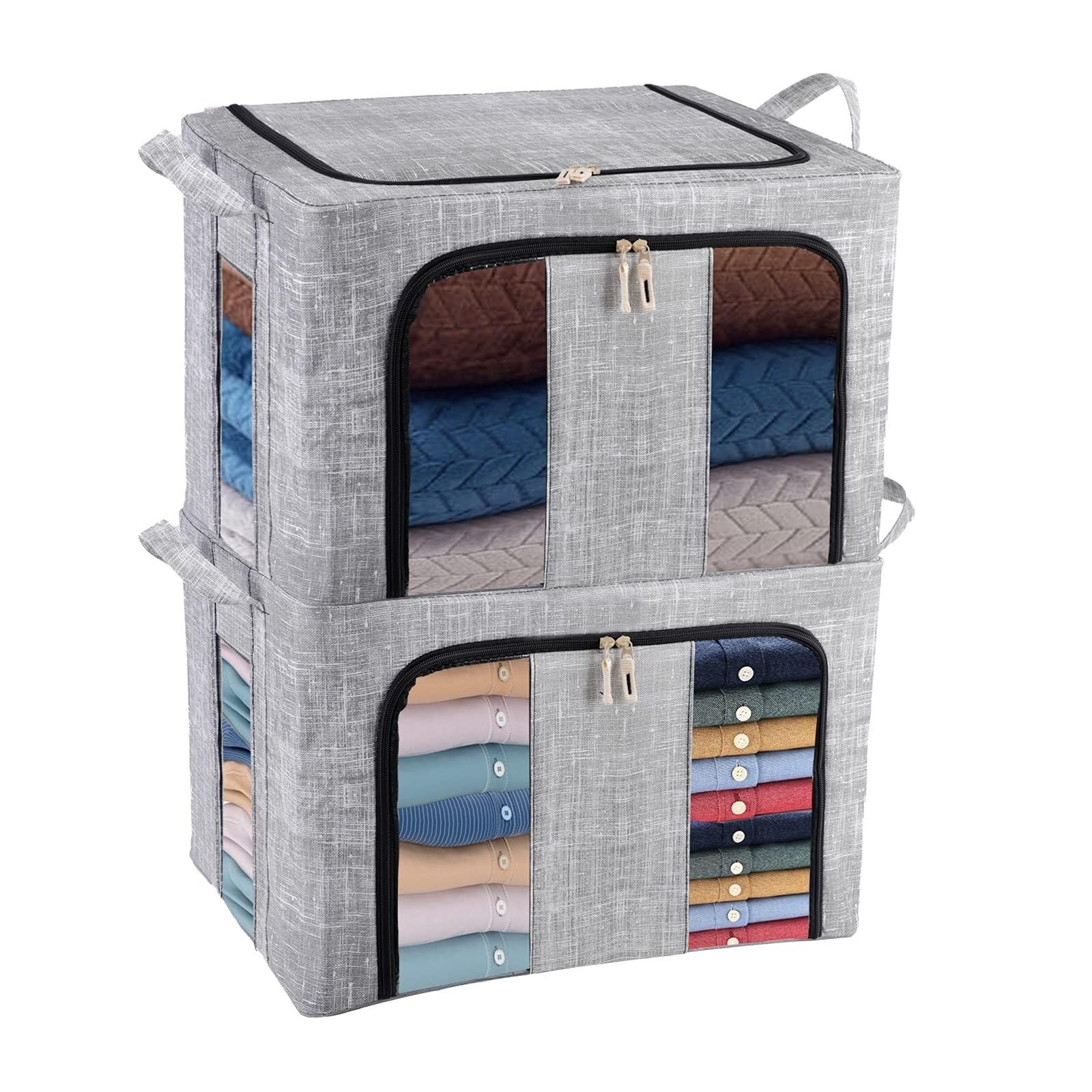 Xiovgriokk Grey 66L Collapsible Storage Bins With Lidfabric Storage Box,Foldable Organiser Cubes, Large Bins Boxes