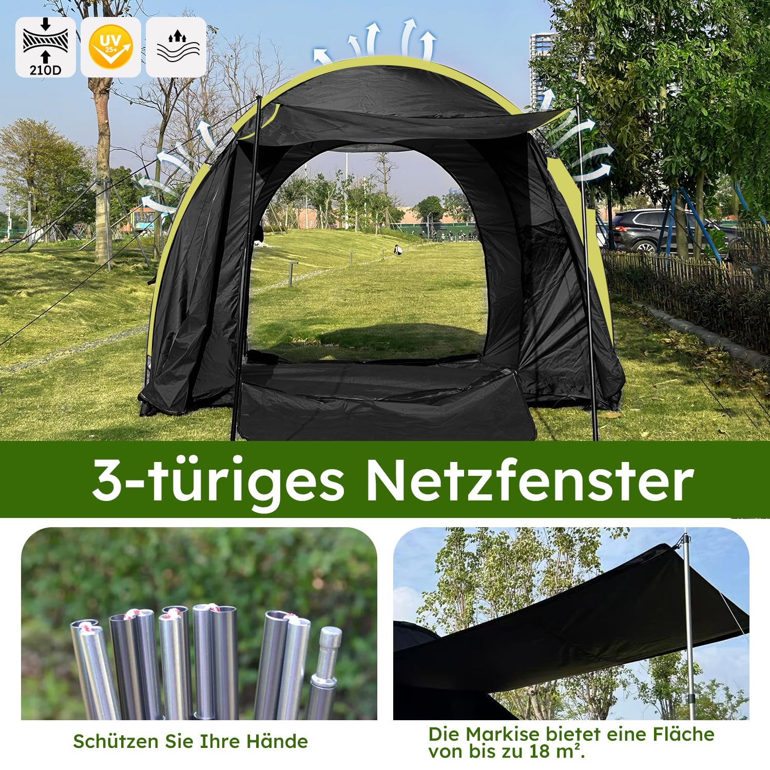 Tienda de campaña trasera para 6 personas, gran tienda trasera SUV con lona impermeable, 300 x 300 x 220 cm, tienda de campaña trasera para coche con columna de agua de 3000 mm, tienda de campaña