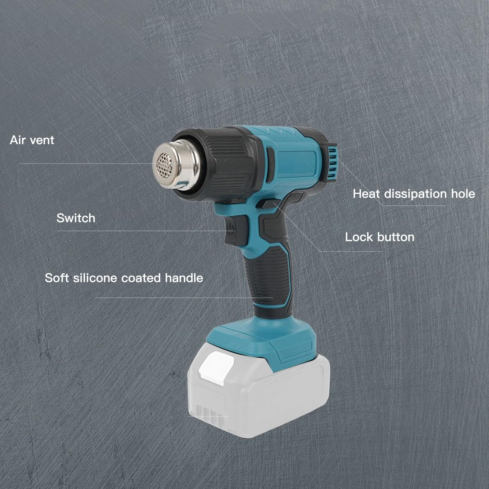 Pistola de calor inalámbrica, temperatura ajustable con batería y flujo de aire calentamiento rápido para reparación electrónica eliminación de pintura ABS azul