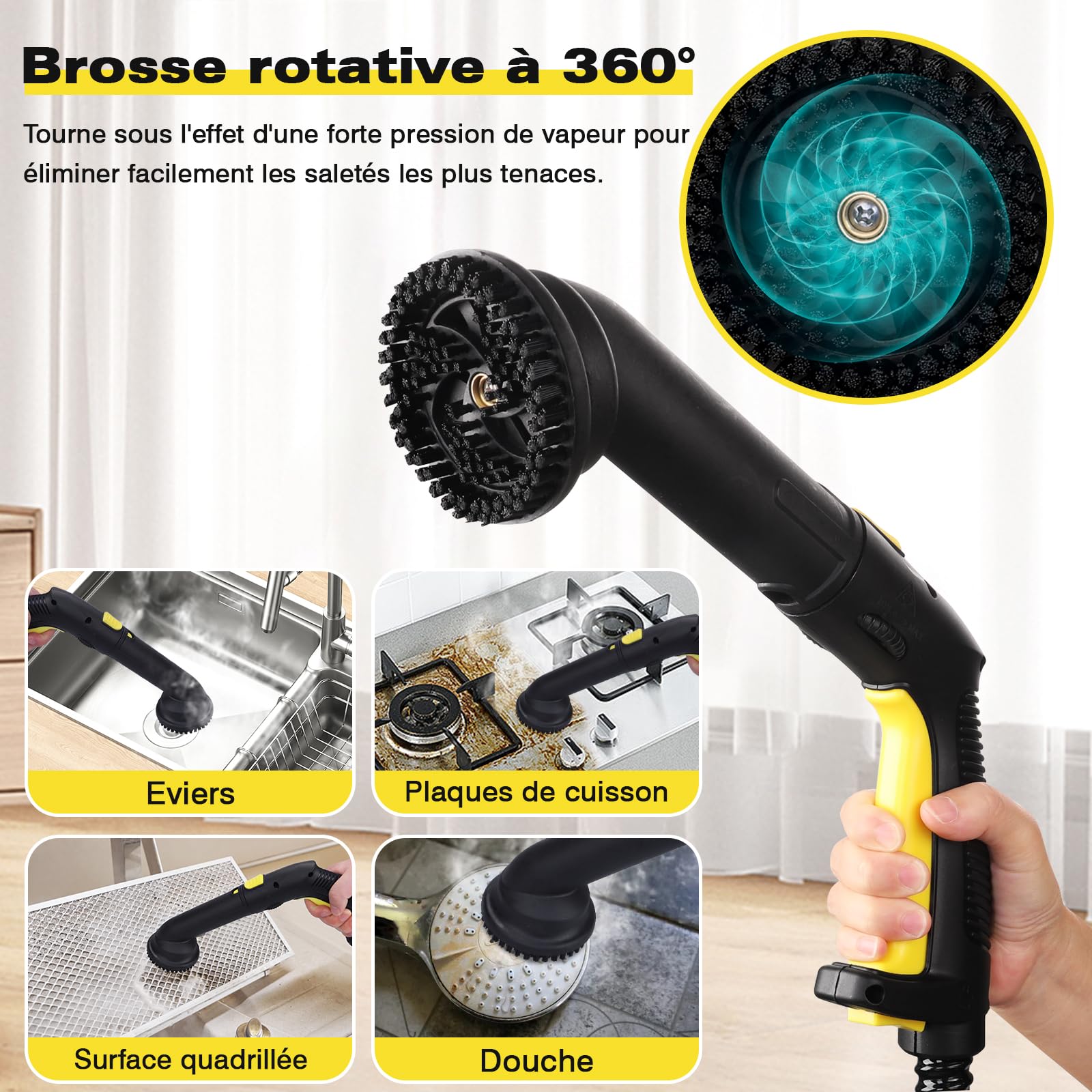 TVD Nettoyeur vapeur pour meubles rembourrés, nettoyeur vapeur avec câble d'alimentation extra long de 5 m pour nettoyeur de sol, four, voiture, carrelage, tapis, coussin, canapé, punaises de lit.