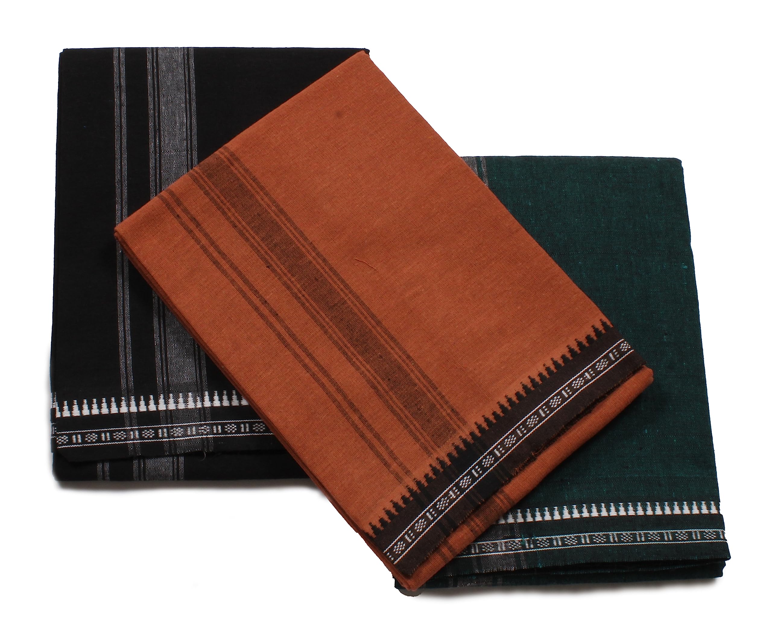 Sharan Elegance Cotton Men's Kerala Style Cotton Dhoti Single size -1.9 meters Set Black Border Set 3-picture-39