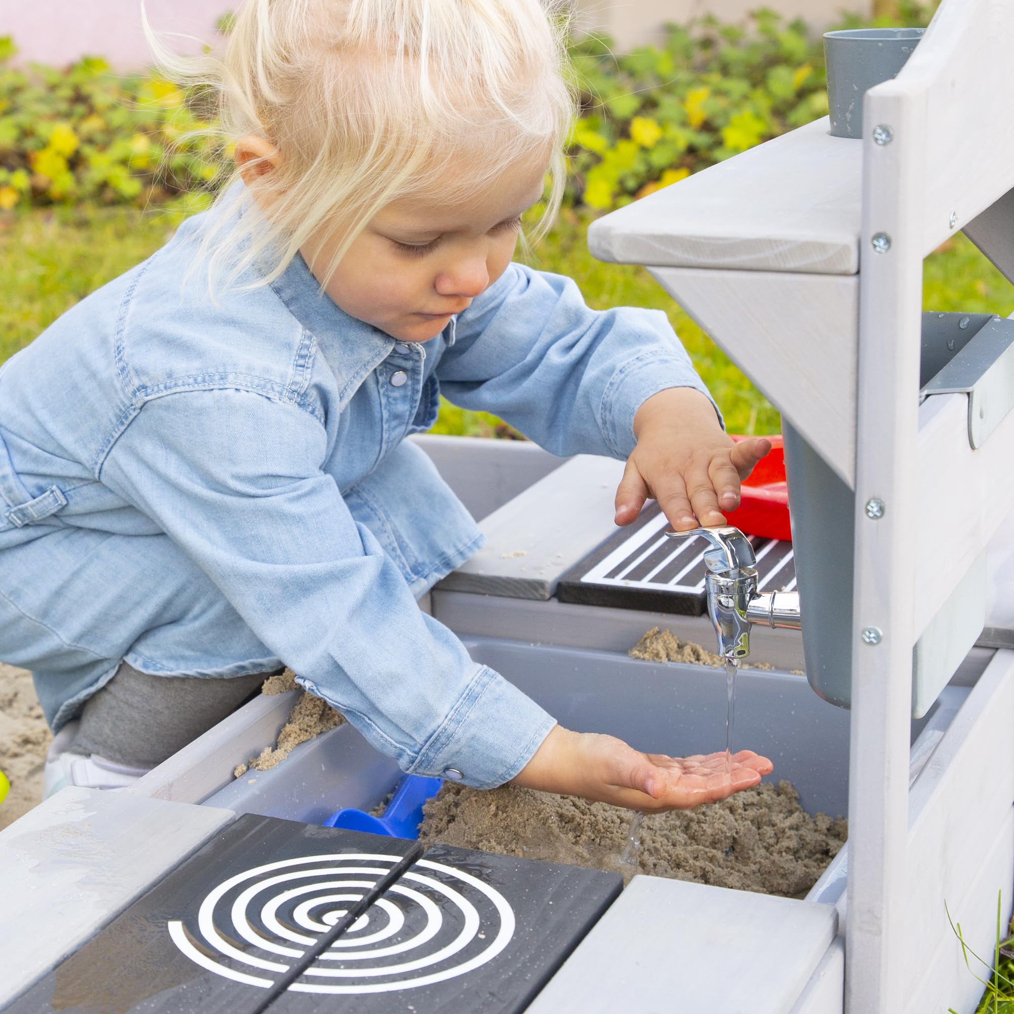 roba Bac à Sable 2 en 1 & Cuisine de Jeu pour Enfants - Certifié FSC® - avec Accessoires - Cuisine Compacte pour Balcon & Jardin - Gris