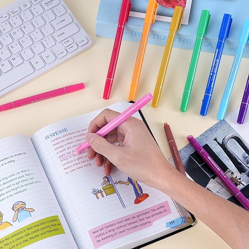 Miniatura 3 de EOOUT 12 bolígrafos curvos, dibuja 10 formas curvas y 12 líneas finas de color, juego de resaltadores de doble cabeza para tomar notas diarias y