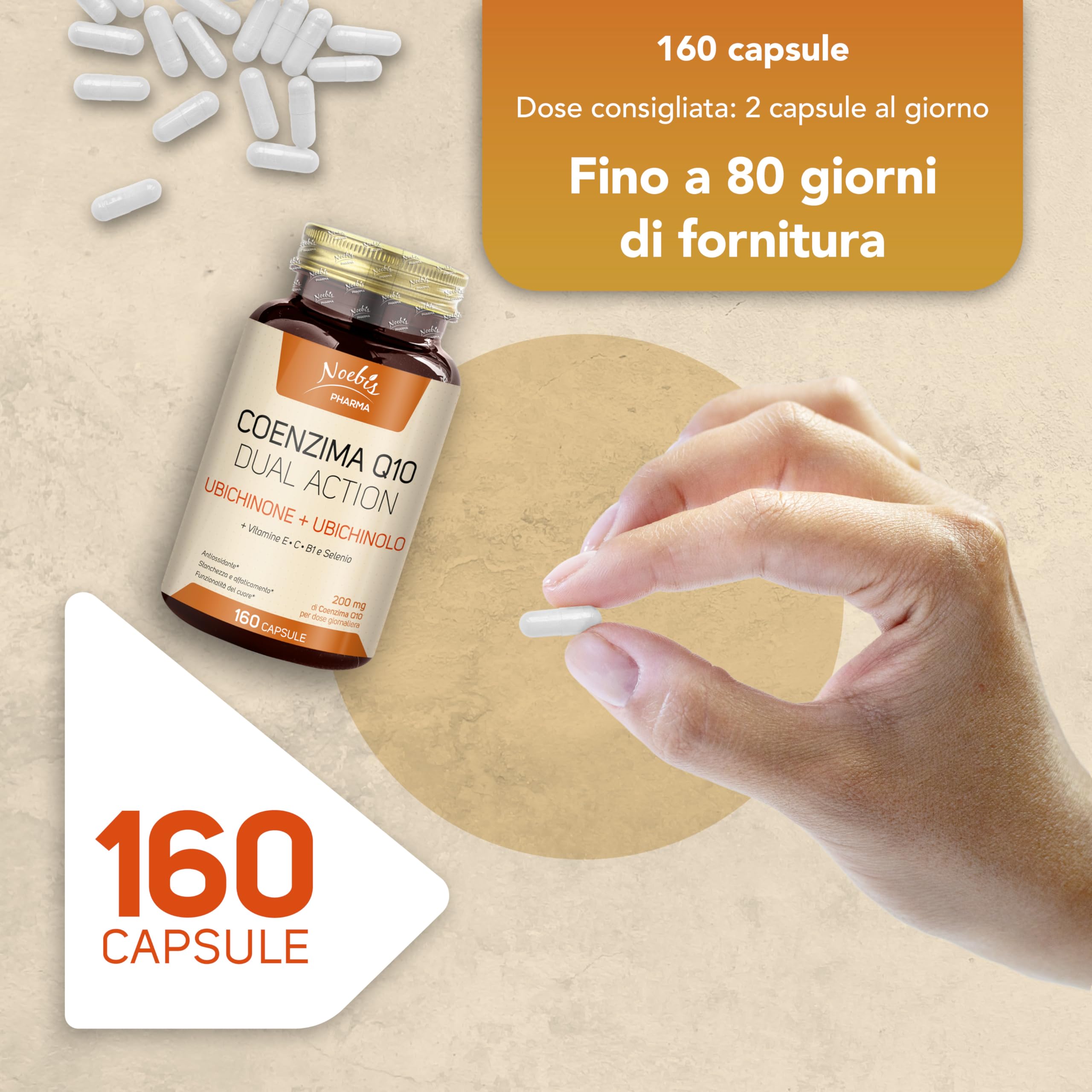 Noebis Pharma Coenzima Q10 Dual Action 200 mg per Dose – 960 Capsule (6 x 160) con Ubichinone e Ubichinolo – Confezione Sestupla