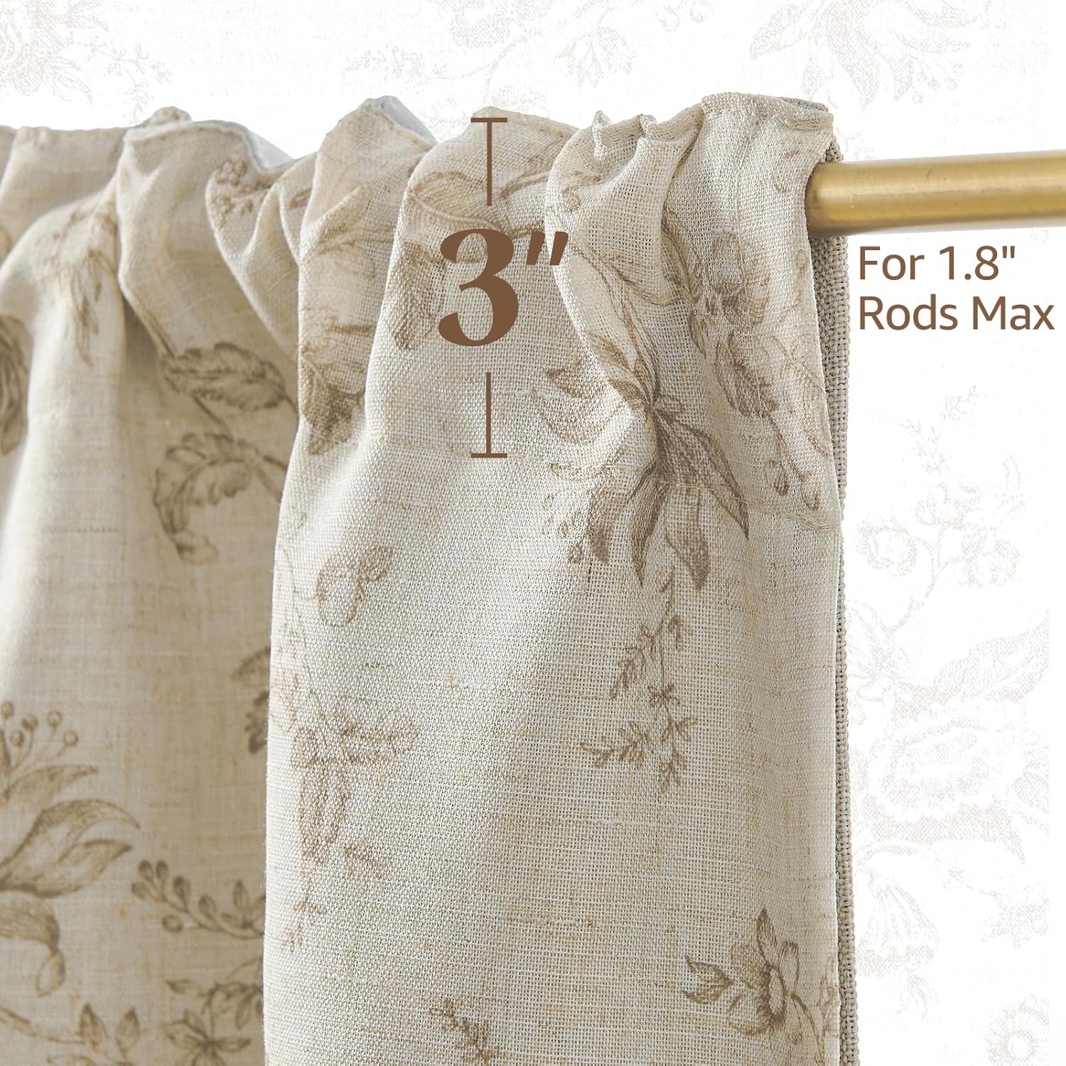 jinchan Amlie Floral Linen Valance Curtain Farmhouse Kitchen Valance for Living Room Laundry Light Filtering Double Layer Cottagecore Window Treatment Rod Pocket 1 Panel 16 Inch Taupe on Linen