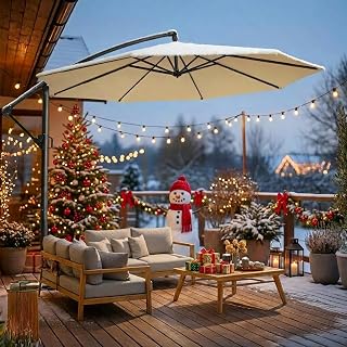 Wikiwiki 10ft Offset Cantilever Patio Umbrella with Infinite Tilt, Fade-Resistant Waterproof Recycled Canopy, Beige - Outdoor Hanging Shade