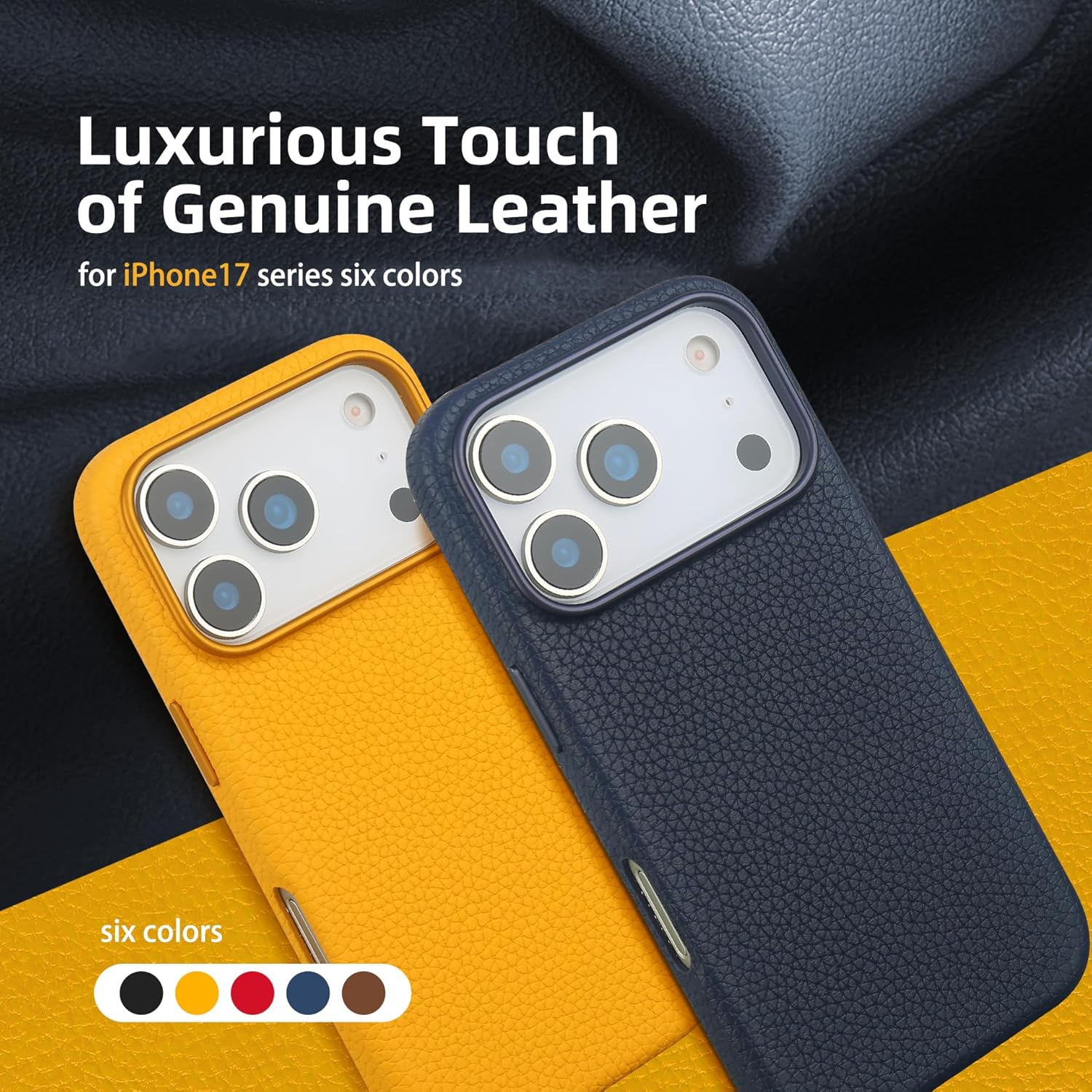 InUnion Compatible with iPhone 17 Pro Max Leather Case – Premium Litchi Grain Real Leather Cover Compatible with MagSafe, Slim Protective Case with Soft Microfiber Lining, Shockproof, 6.9 inch Yellow - Image 2