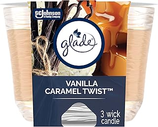 Glade Scented Candle, Vanilla Caramel Twist, Air Freshener Infused with Essential Oils, 3-Wick Candle, 1 Count