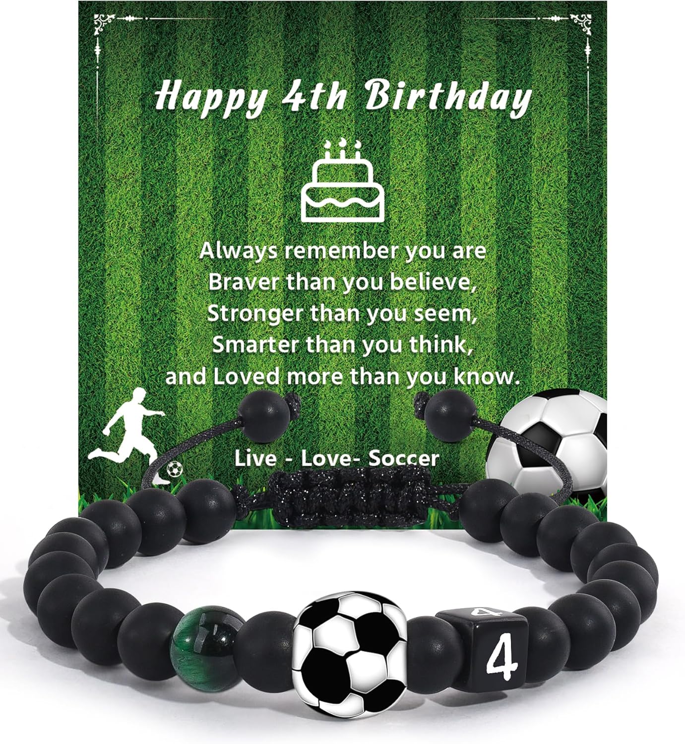 VGWON Soccer Bracelet for Beaded Digital Bracelet Birthday Gift for Son Grandson Players Team Fan Friends Number 4