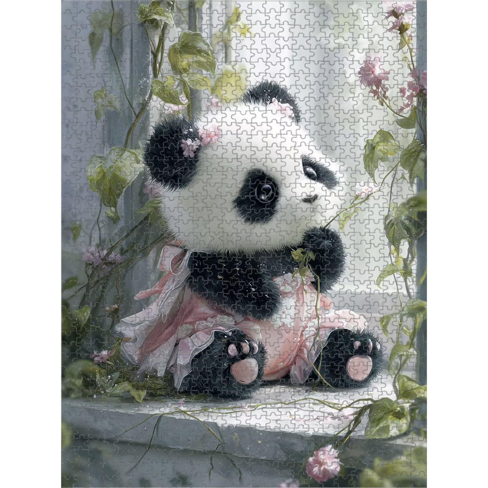 1000 elementów, puzzle dla dorosłych, panda i kwiaty, drewniane puzzle 1T#2455 | Drewniana konstrukcja, precyzyjne cięcie, jasne kolory, statyczne hobby, relaks, dekoracja domu, prezent, 50 x 75 cm