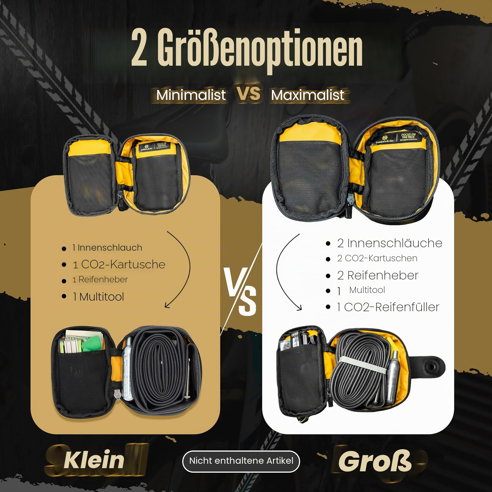 Lumiere & Co. Falcon Magnetische Satteltasche – 0,37 l | 12,7 cm x 7,6 cm x 3,8 cm | Schlankes, minimalistisches Design, schnelle Befestigung mit Magnetverschluss | Fahrradtasche (Schwarz, Klein)