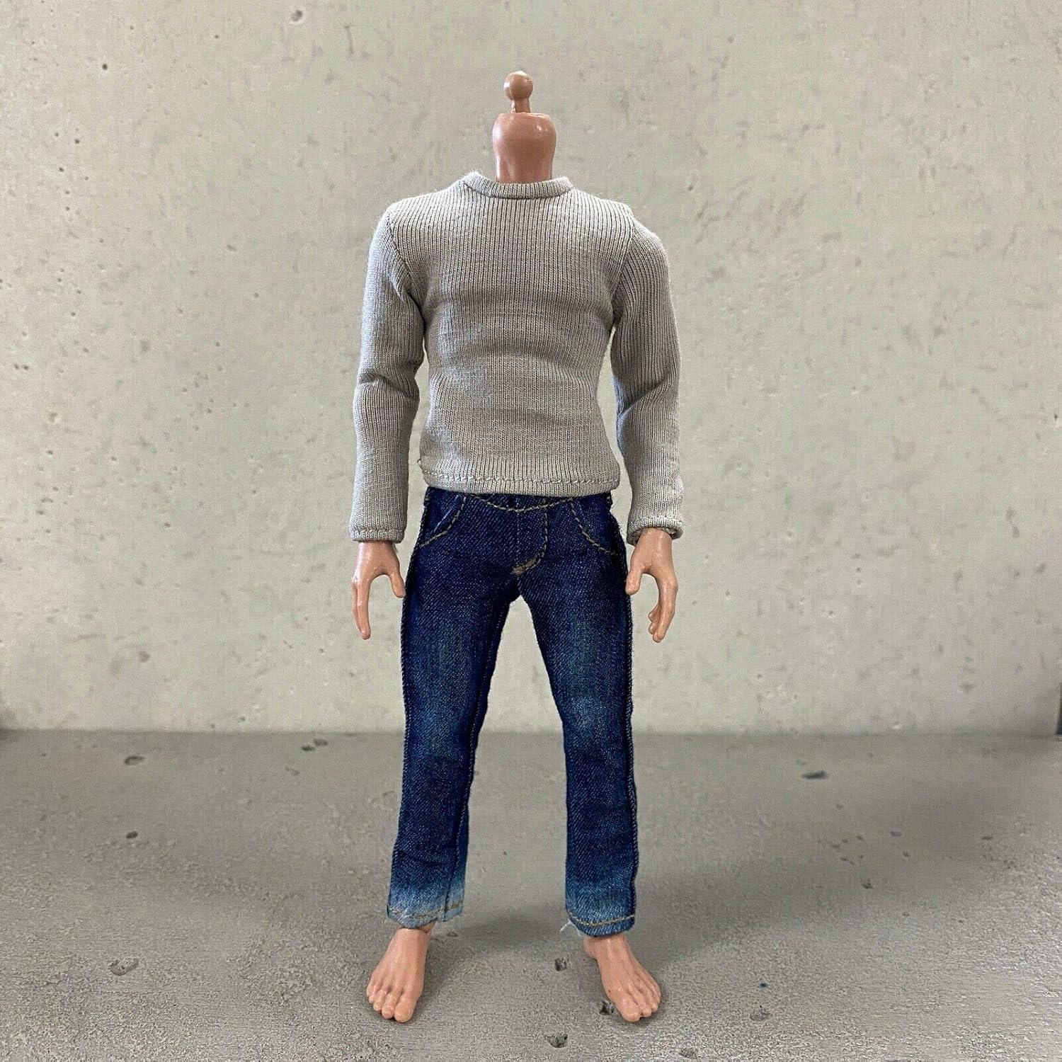 1/12 Scale Miniature Custom Handmade Grey Long Sleeve Shirt for 6 inch Marvel Legends Mezco Slim Body