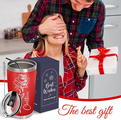 Miniatura 3 de Vaso personalizado con nombres, vaso de acero inoxidable de 20 onzas con tapa, tazas de café de viaje aisladas, regalos personalizados para mujeres