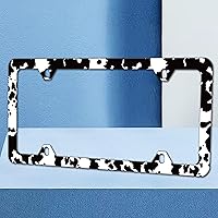 Vista 2 de Marco de matrícula con estampado de vaca en blanco y negro, marcos divertidos para placa de matrícula, patrón de animales, soporte de accesorios