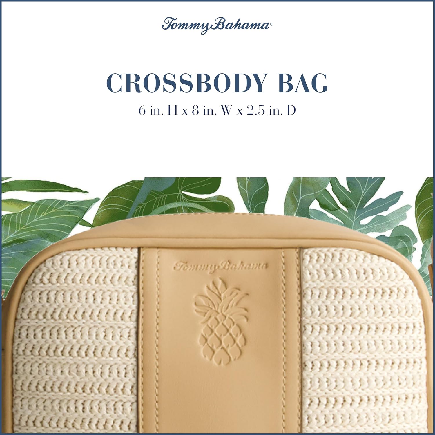 Tommy Bahama Camera Bag, Women's Mini Shoulder Handbag with Embossed Logo and Adjustable Shoulder Strap, Tan - Image 2