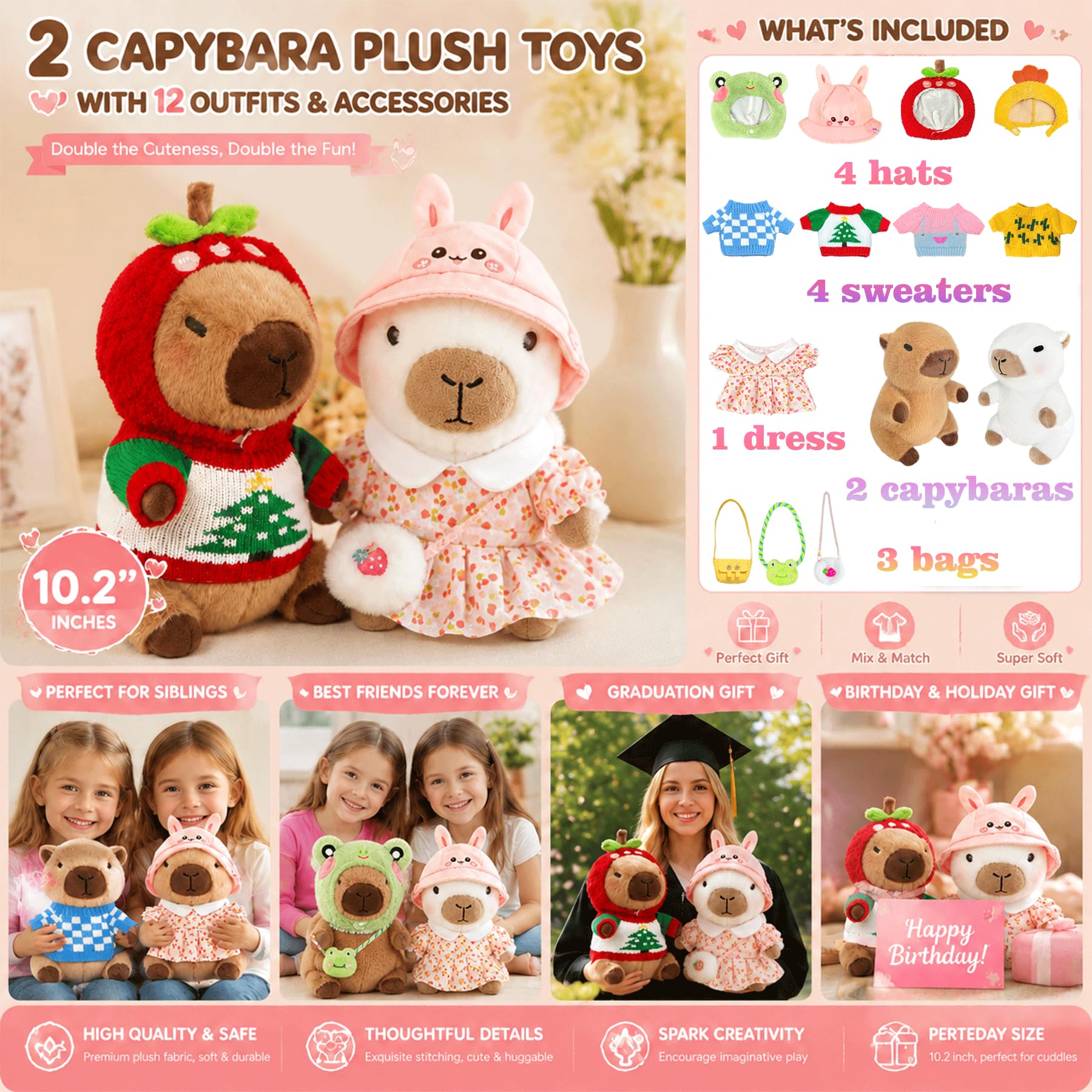 Amazon.co.jp: HACHIMI 2 カピバラぬいぐるみ 12個の服&アクセサリー
