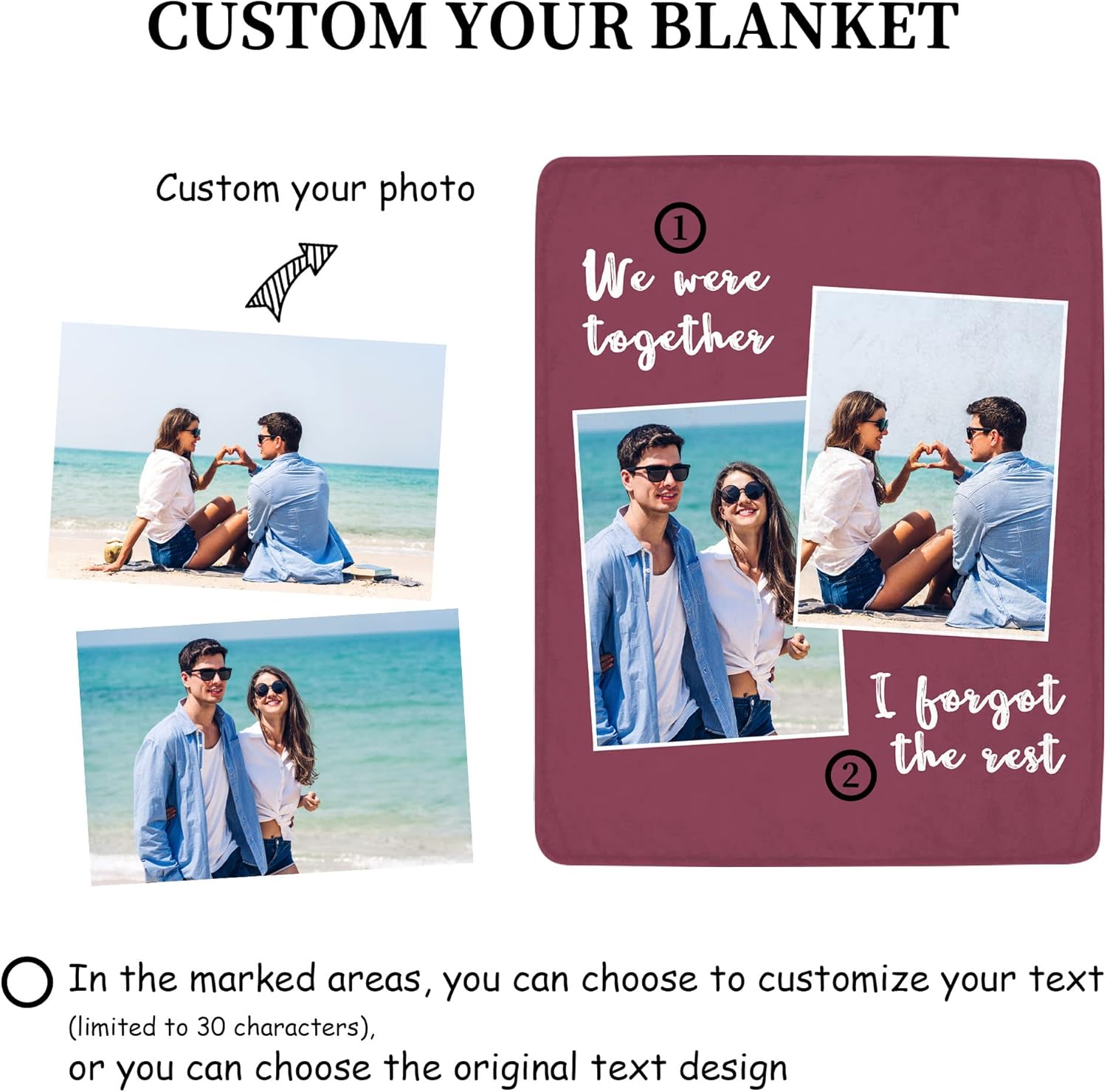 Magimagine Custom Blanket with Words Picture Collage Customized Blankets, Birthday Souvenir Gifts Personalized Throw Blanket for Dad Mom Adult Kids