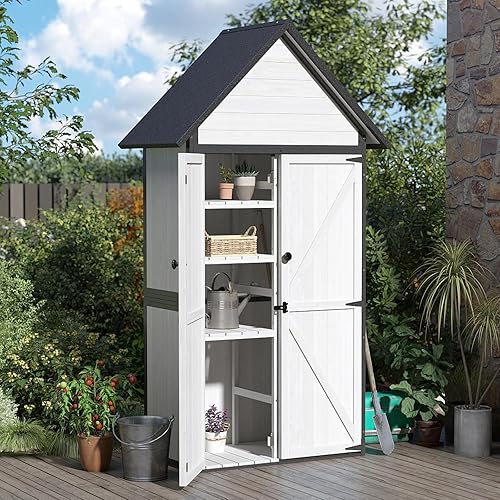 Outdoor Storage Shed with Strongest Metal Frame, Storage Cabinet with Floor, Weatherproof Tool Shed with Adjustable Shelfs, Lockable Metal Garden Shed Steel for Backyard Patio (Off-White)
