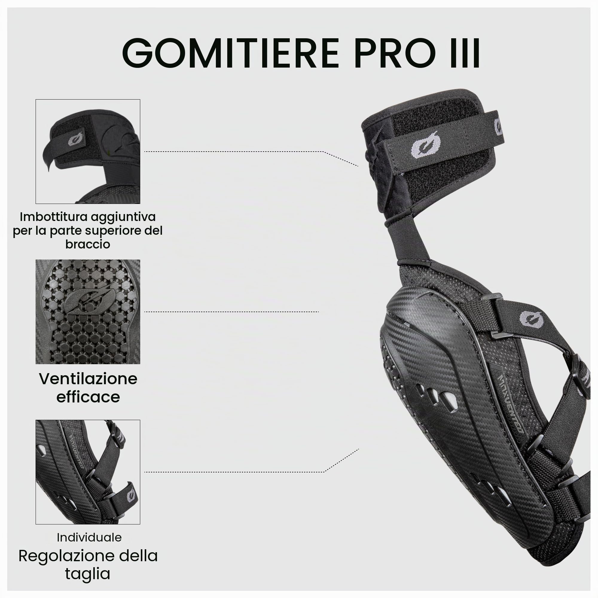 O'NEAL | Protezione del gomito | Motocross Enduro | Parte in plastica modellata ergonomicamente, EN 1621-1 Livello 1, Paragomiti a guscio duro | Paragomiti Pro III | Adulto | Nero | Taglia unica