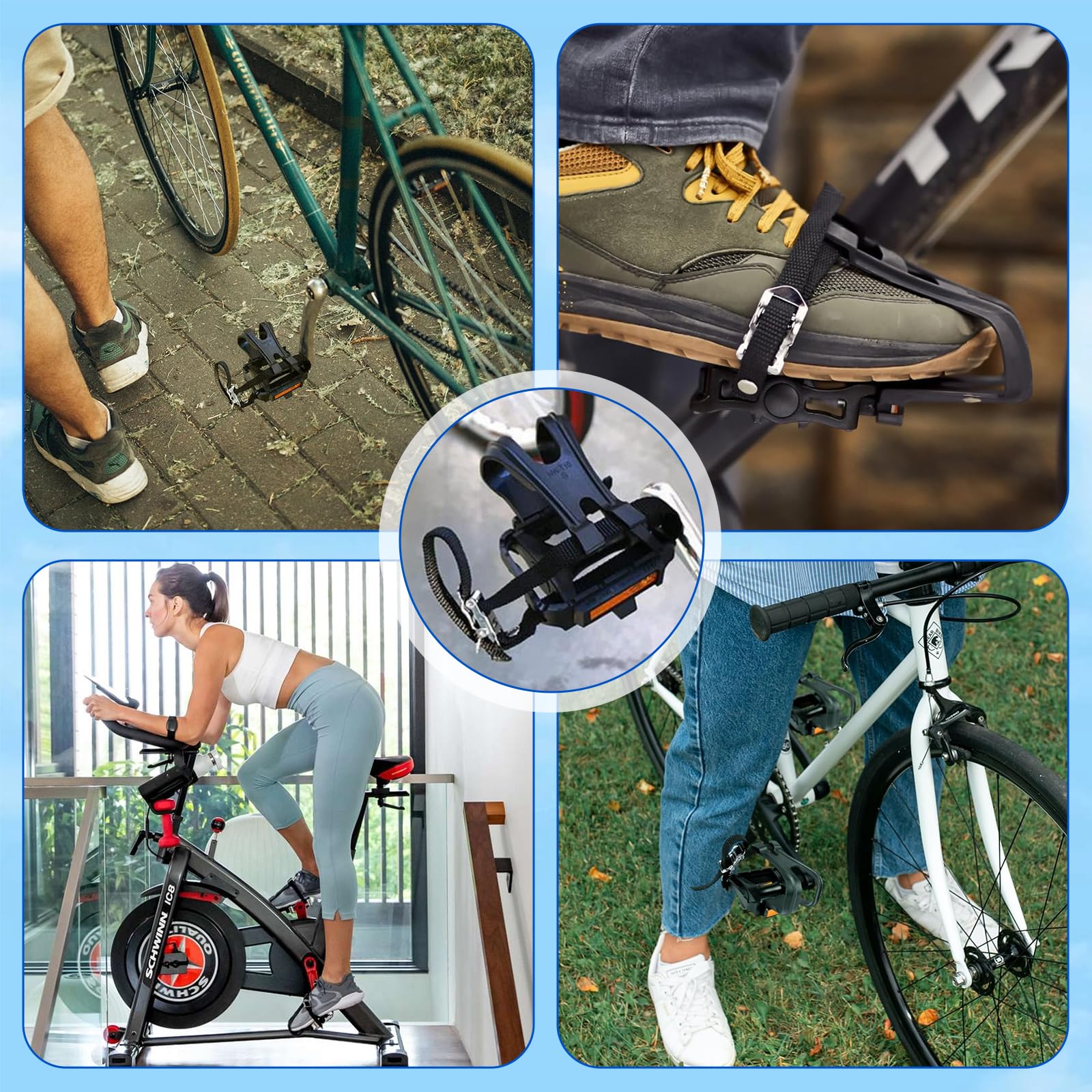 6 Pezzi Regolabile Bicicletta Cinghie Pedale, Piede Pedale Cinghie, Cinghie per Pedali Della Bicicletta Nero per Attrezzi Fissi Mountain Bike Bici da Strada (50 CM / 19,68 Pollici)