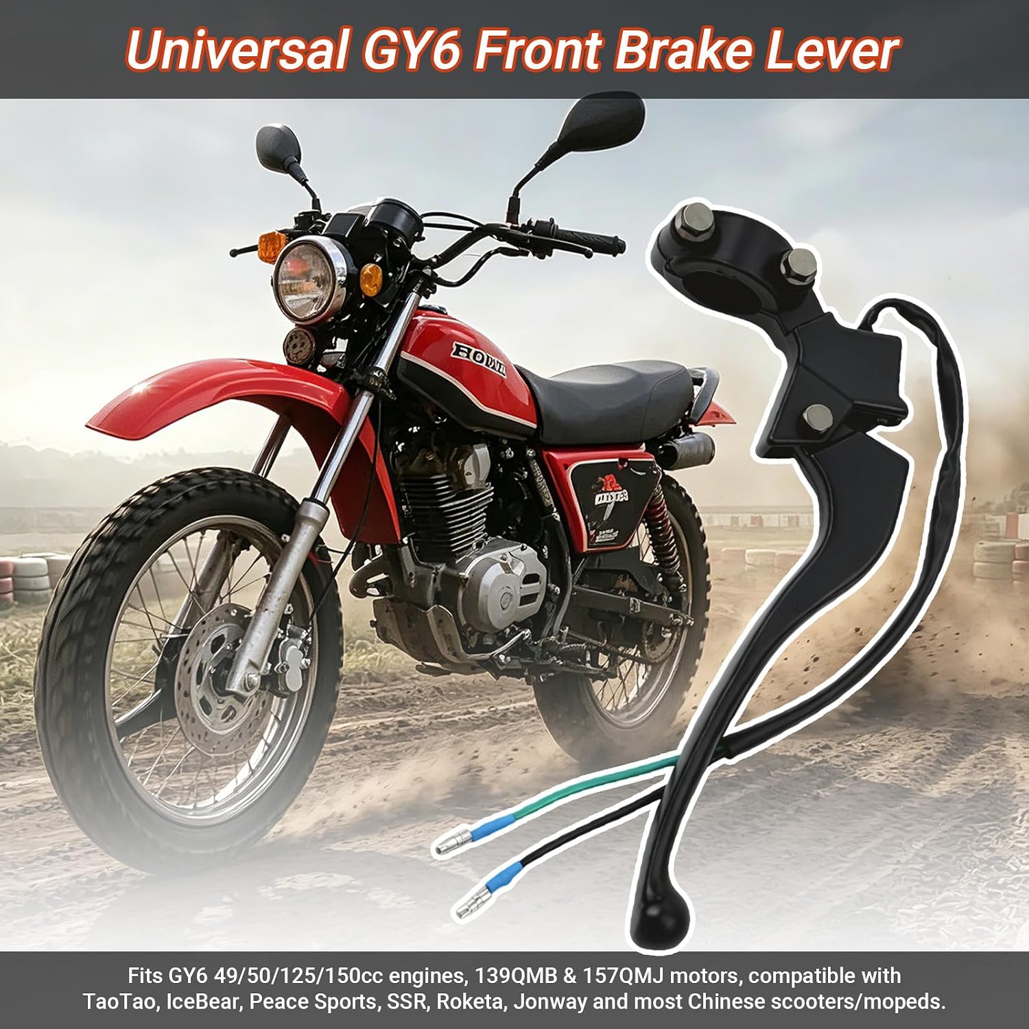 Minho Universal Motorcycle Right Brake Lever Fit for GY6 50cc 125cc 150cc 139QMB 157QMI Roketa Jonway Taotao Chinese Scooter Moped Parts Black 7/8"