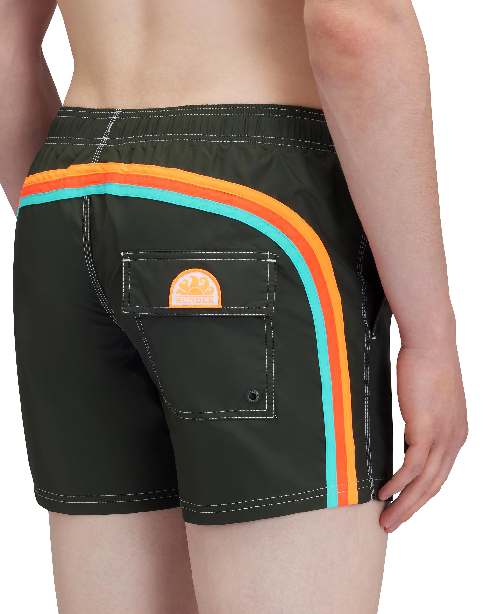 Sundek Men's Green Iconic Taffeta Short Swimshorts With Elastic Waist M