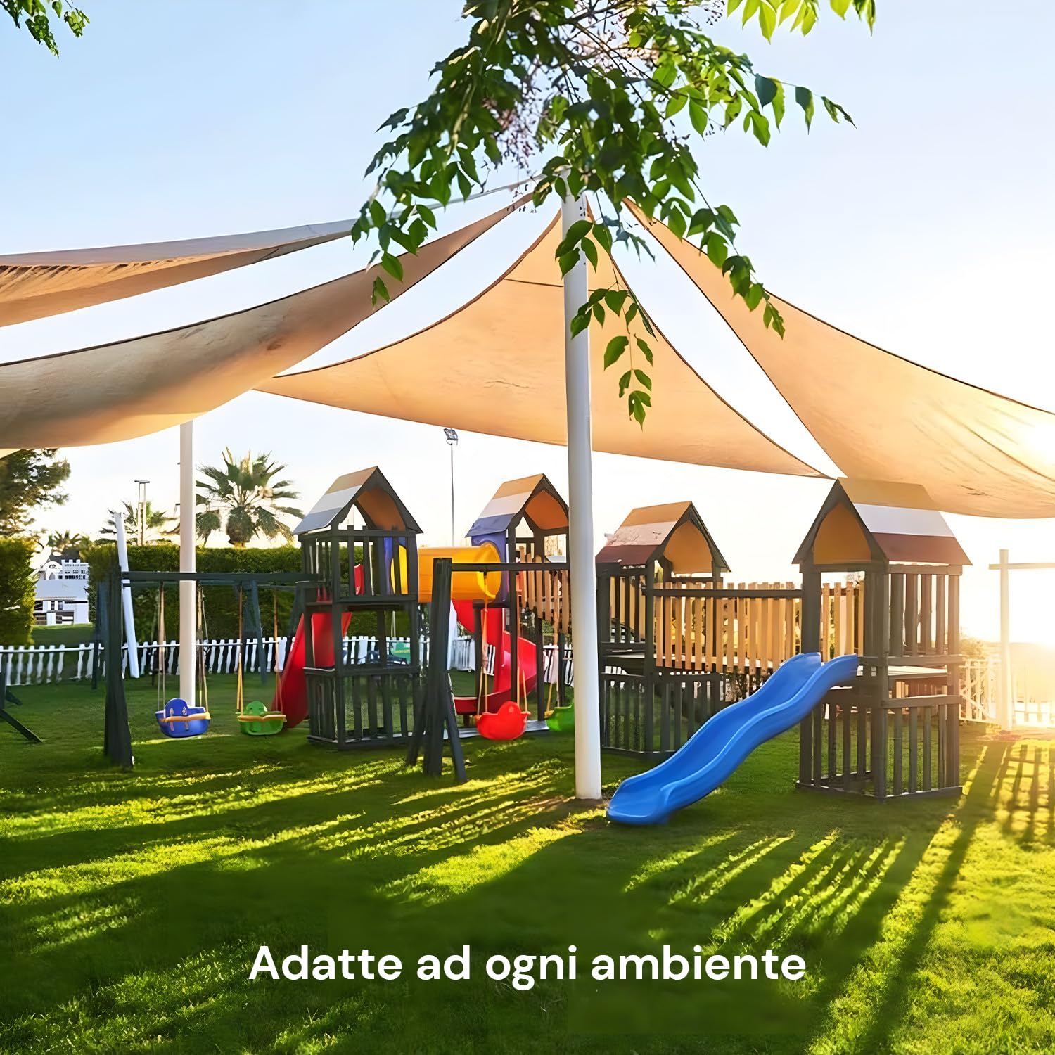 Tenda da Sole per Esterno Triangolare 5x5x5 m con Protezione UV e Pioggia - Telo Idrorepellente in Poliestere 210D - Facile da Montare