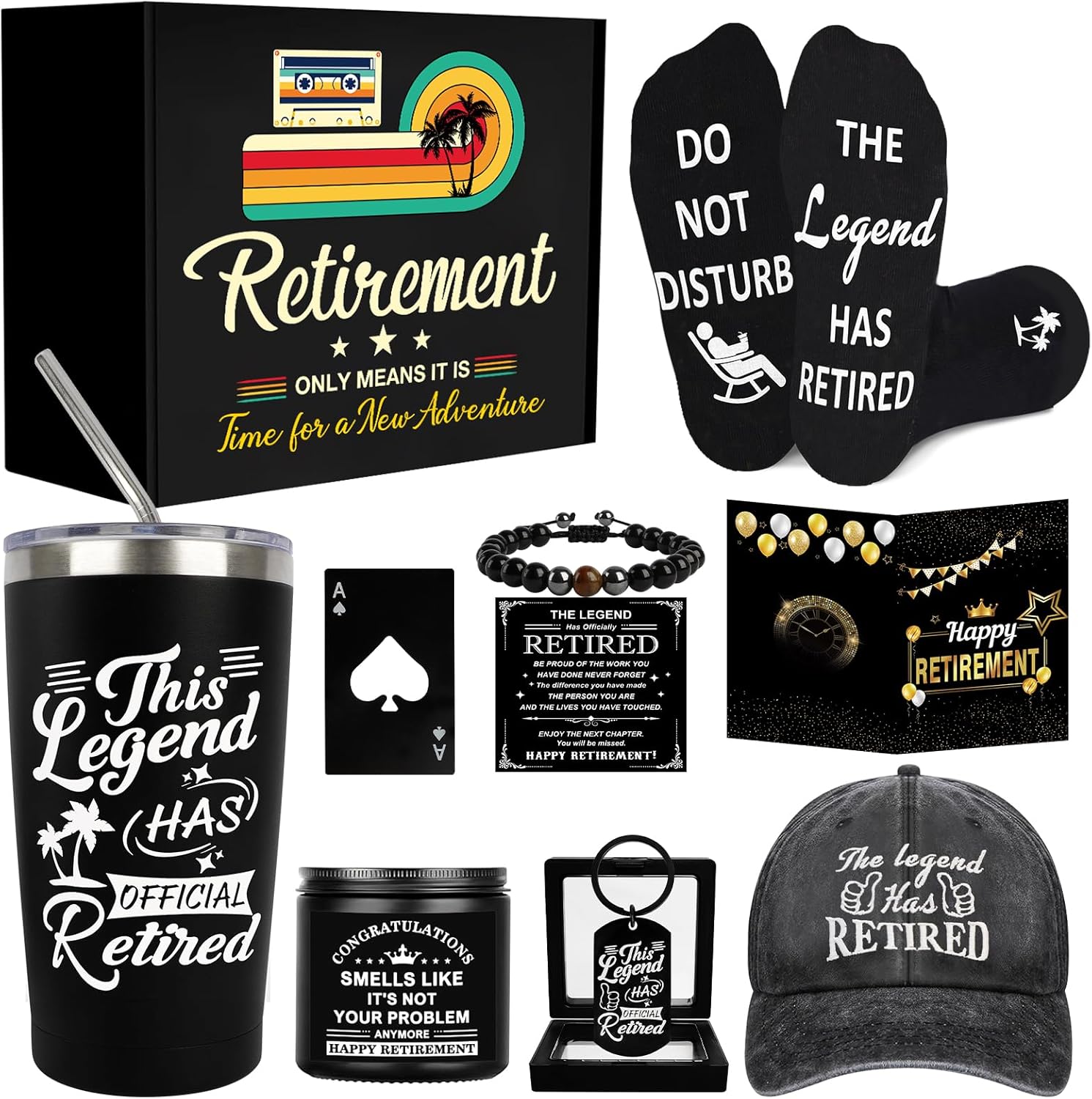 8 Pcs Retirement Gifts for Men 2026, This Legend Has Retired, Happy Retired Gifts Basket for Dad, Grandpa, Coworker, Teachers, Boss, Friends, Retirees, 20 Oz Tumbler Best Mens Retirement Gift Set