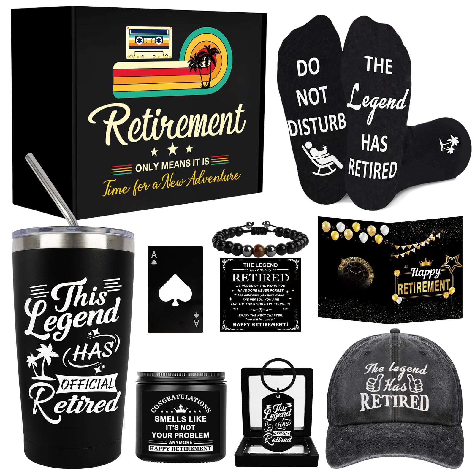 8 Pcs Retirement Gifts for Men 2026, This Legend Has Retired, Happy Retired Gifts Basket for Dad, Grandpa, Coworker, Teachers, Boss, Friends, Retirees, 20 Oz Tumbler Best Mens Retirement Gift Set