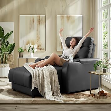 Home Theater Seating Oversized Recliner Chair Faux Leather Recliner Sofa Comfy Home Theater Chairs Power Loveseat Recliners with Cup Holder Black, Row of 1