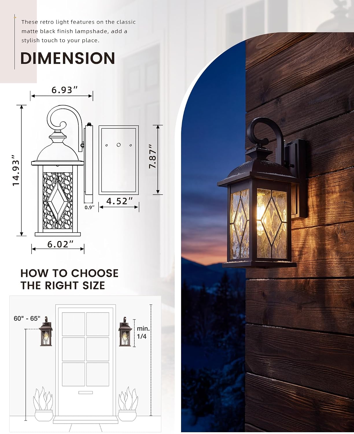 FEMILA Outdoor Wall Light Fixtures, Exterior Waterproof Wall Sconce, 15" Front Porch Lights, Anti-Rust ORB Finish with Hammered Glass, UL Listed, 4FD54B ORB-SD thumbnail