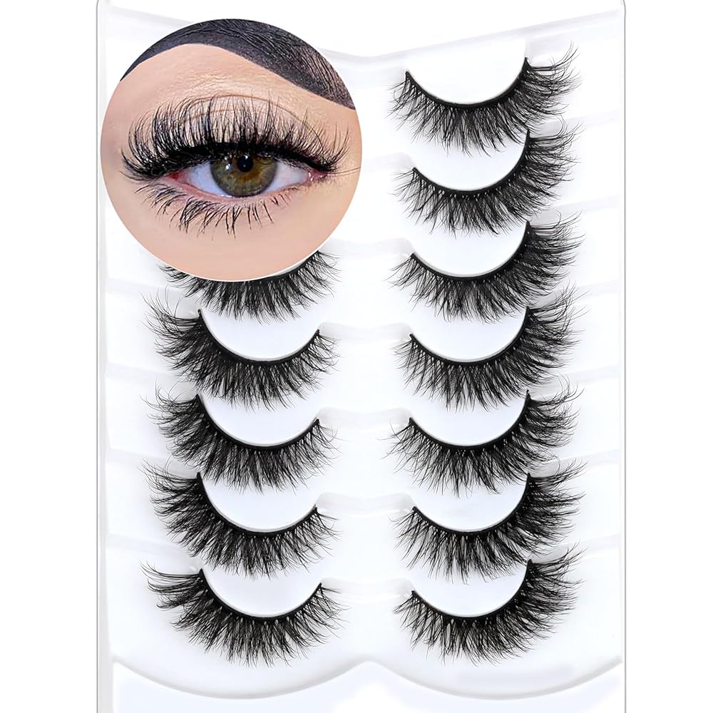 Veleasha Eyelashes Fluffy and Lightweight Fake Eyelashes Natural Look Wispy Faux Mink Lashes 7 Pairs Pack 100% Handmade Luxury Cat Eye Lashes (614)
