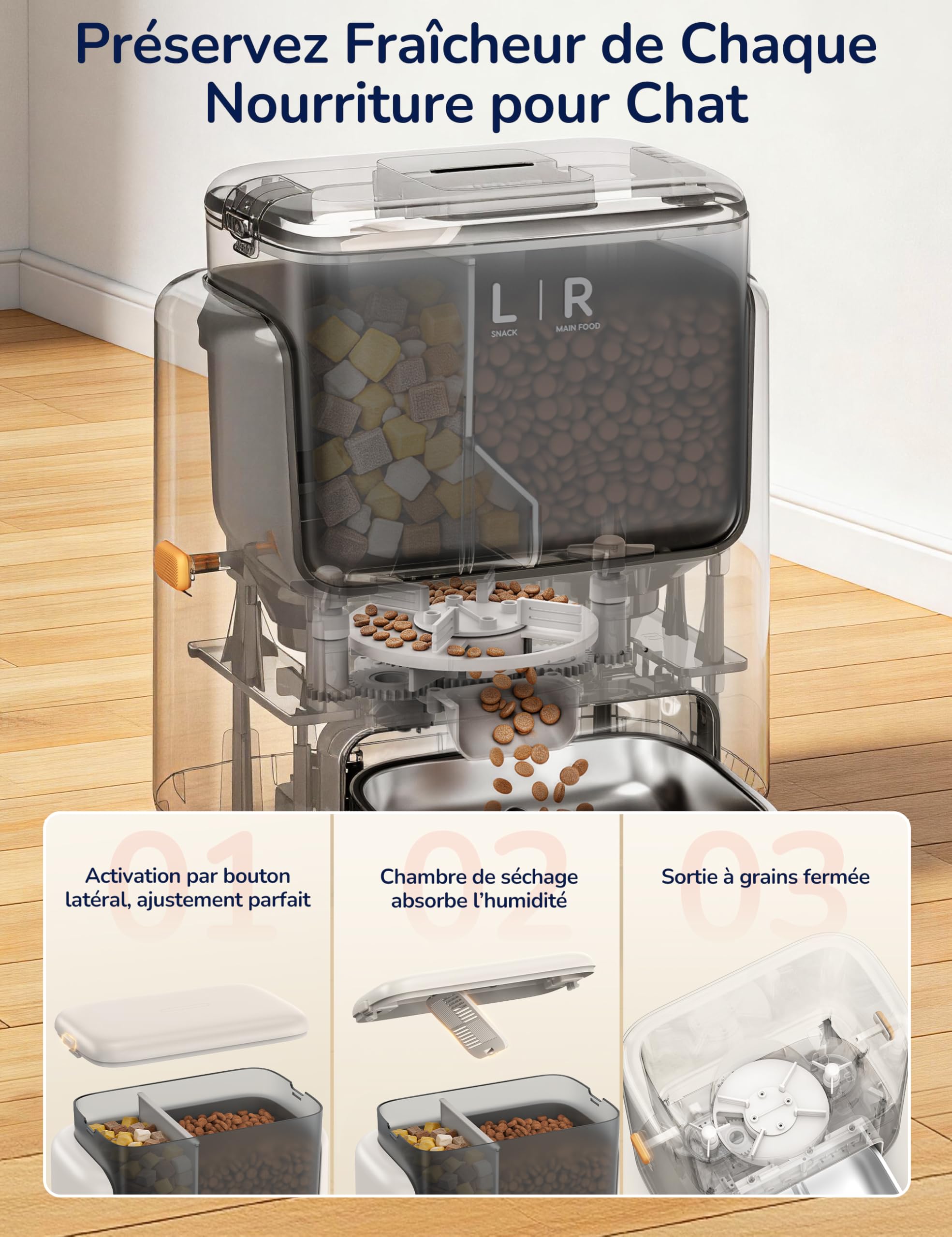 Distributeur de Croquettes pour Chat Automatique PalNests, Distributeur à Double Trémie 5L, Nourriture Connectée 5G/2.4G avec Programme Personnalisé, Bol en Acier Inoxydable