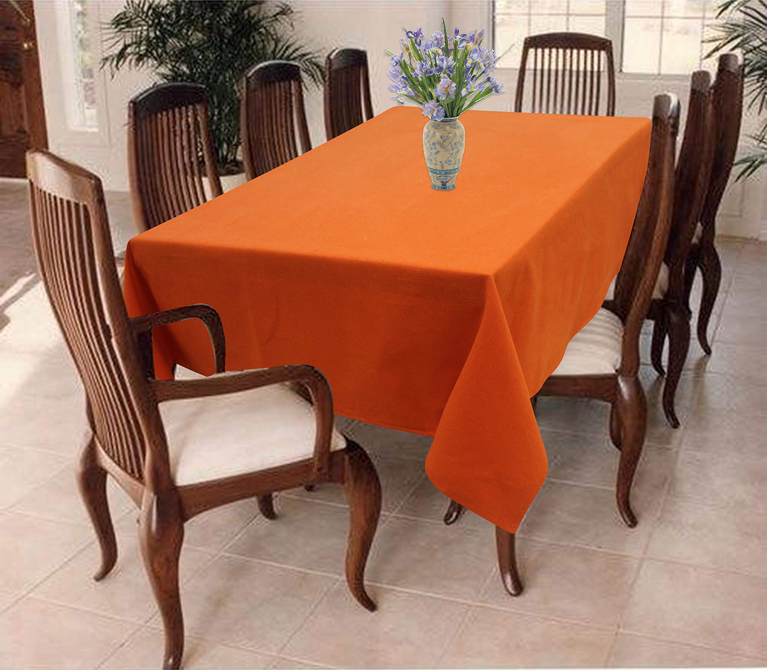 AIRWILL Cotton Solid Pattern 8 Seater Rectangle Table Cover Sized, 56x95 inches (Orange, Pack of 1)(Rectangular)-image-27