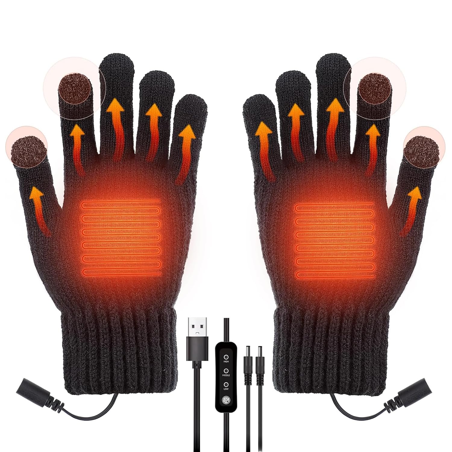 COMBLUUSB Heated Gloves for Men, Heated Gloves for Women, Heated Gloves with Double-Side Heated Winter Full Finger Gloves with Touchscreen Fingers & 3 Adjustable Temperature