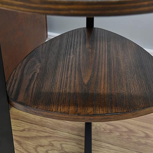 Miniatura 7 de MODERION BZ2338NC Mesa auxiliar redonda de 19.3 pulgadas con estante de almacenamiento, mesa auxiliar circular rústica para sofá con patas de metal