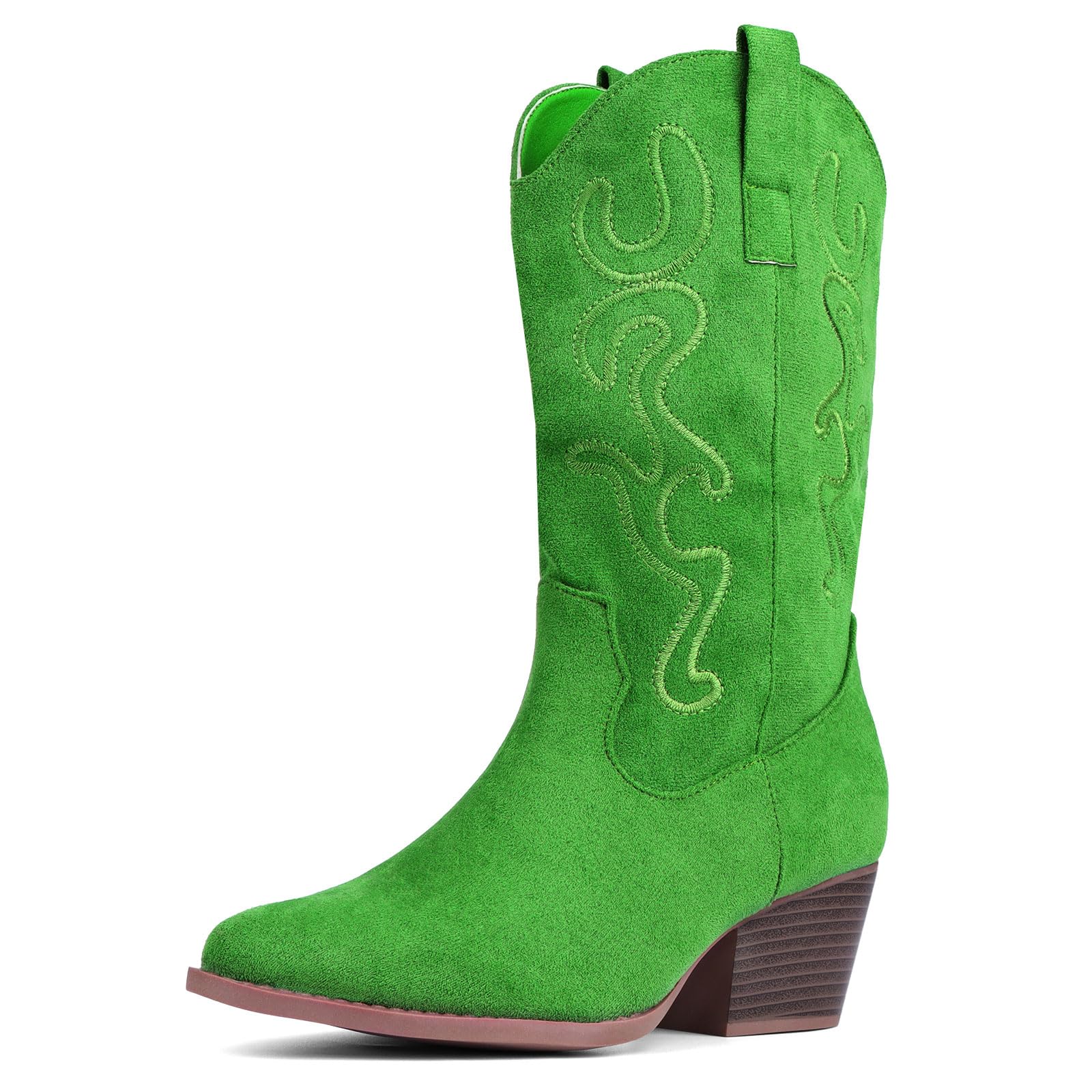 Cowboy Boots for Women Cowgirl Mid Calf Western Embroidered Boot — Low Chunky Block Heel Fashion Boots For Country Concert Dancing Wedding Traveling Daily Outfits