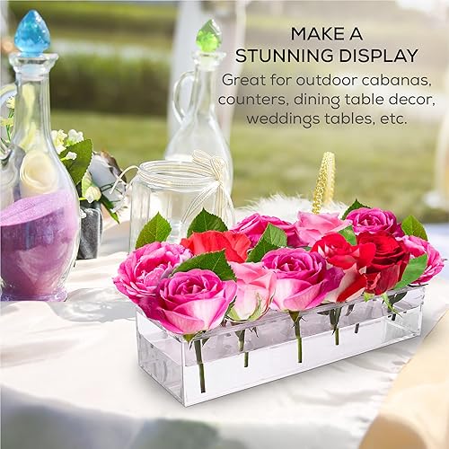 Miniatura 7 de Jarrón de acrílico transparente rectangular para centros de mesa, jarrones transparentes para centros de mesa, 12 pulgadas de largo, jarrones