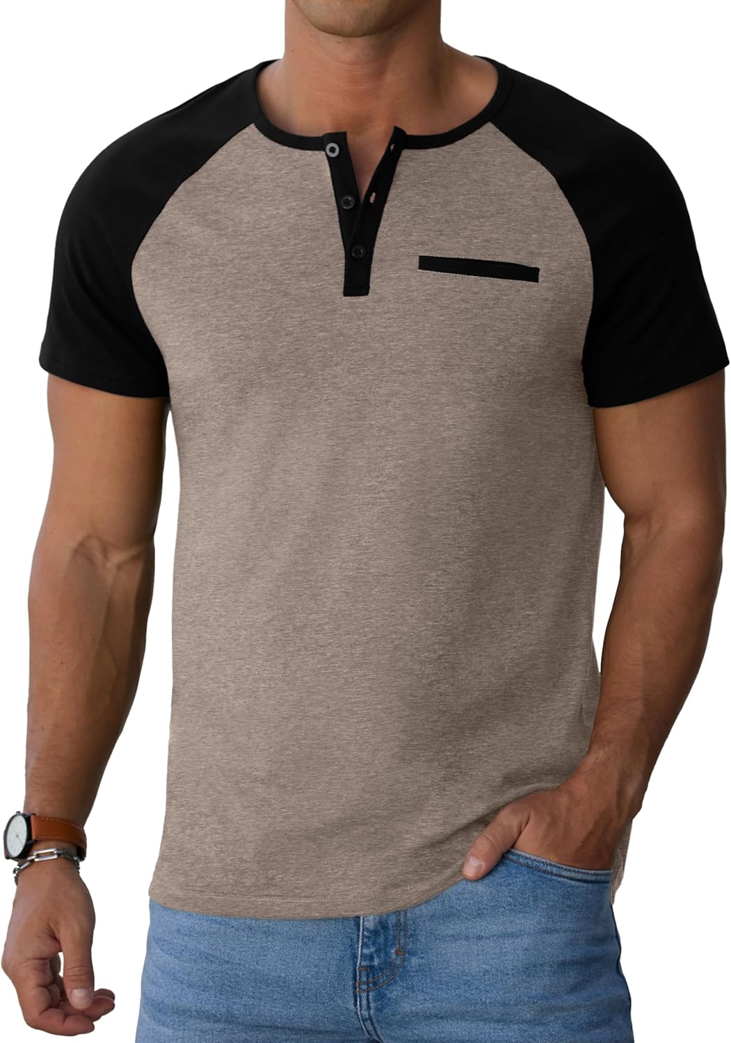 Sailwind Men's Cotton Henley Short Sleeve Casual T-Shirts with Pocket - Image 2
