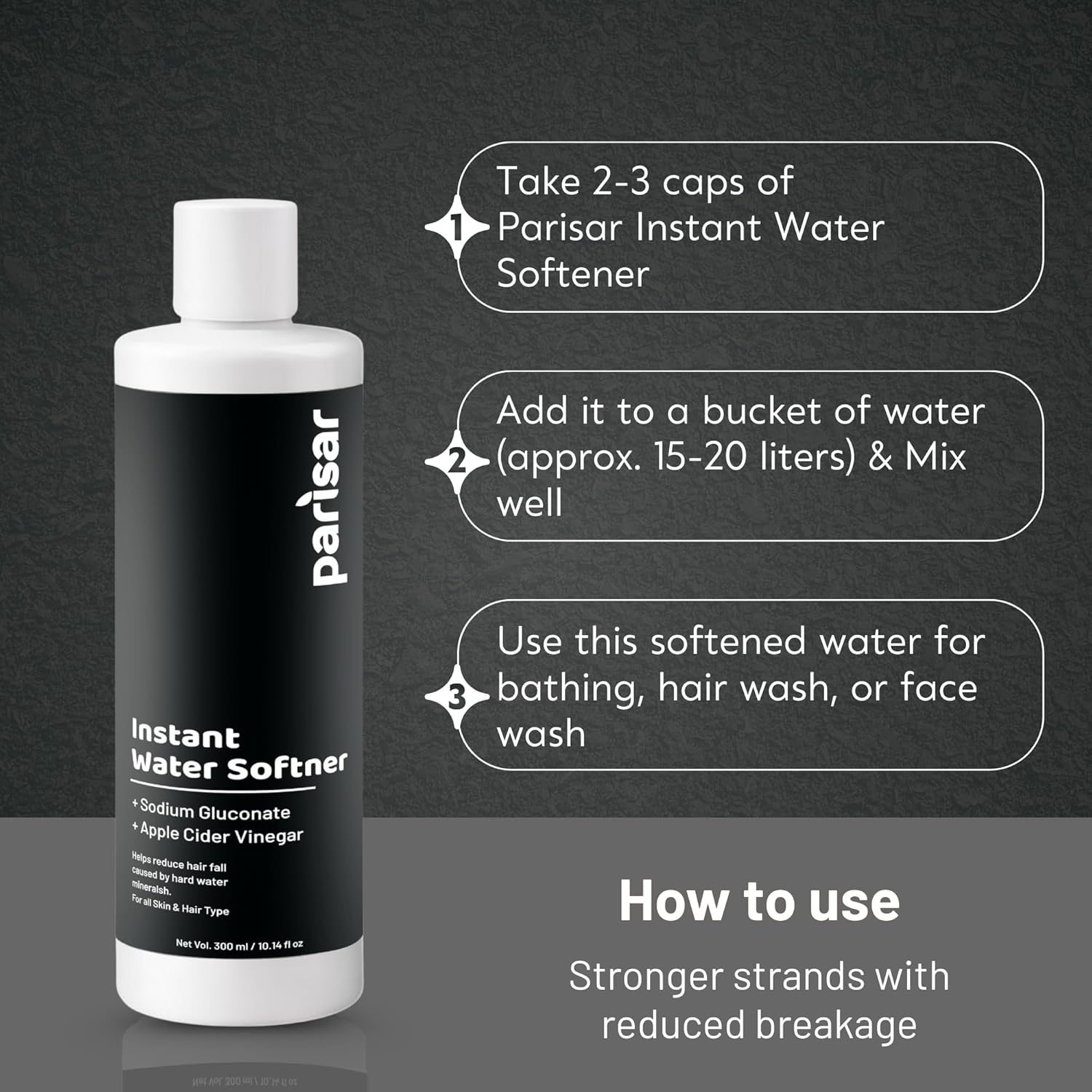 Parisar Instant Water Softener for Home & Bath | Hard Water Softener Liquid for Skin & Hair | Reduces Hair Fall & Skin Itching | No Harsh Chemicals, pH Balanced (1)